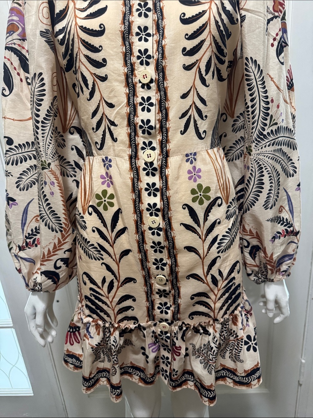 Farm Rio Cotton Classic Nature Mini Dress Boho Floral Print Size Large - Picture 4 of 16